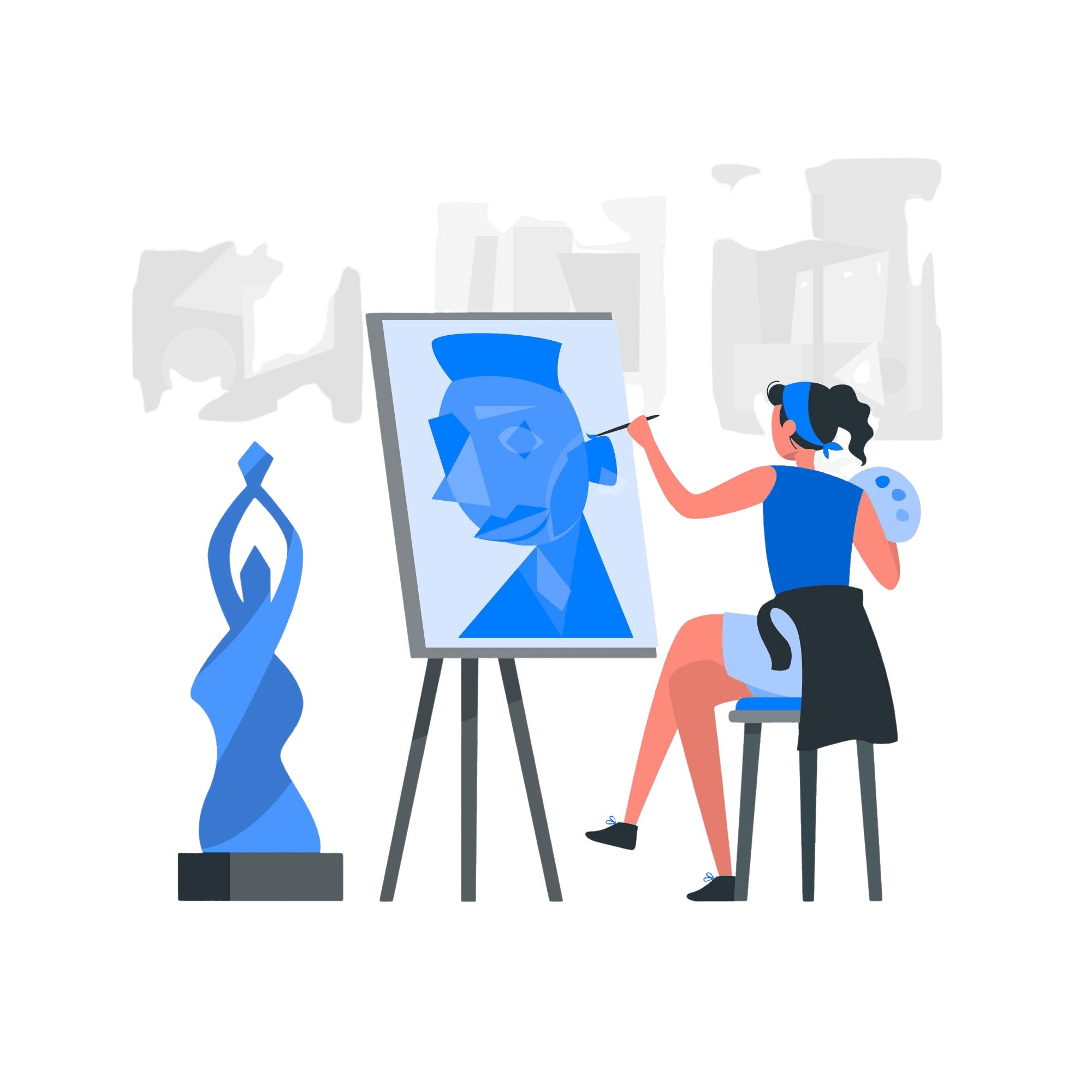 personnage feminin avec des croquis